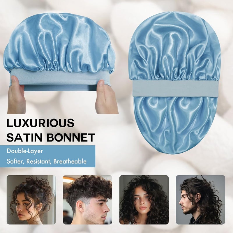 Doitory Store Satin Silk Bonnet for Sleeping, Double Layer Silk Sleep Cap for Men & Women, Soft Satin Lined Bonnet for Curly Hair - Image 2